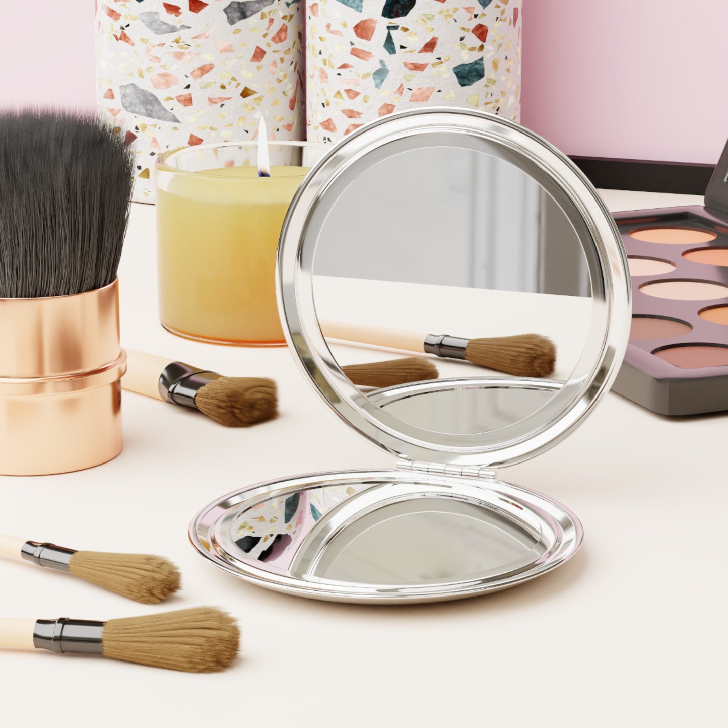 Pink Snakeskin Design Compact Mirror