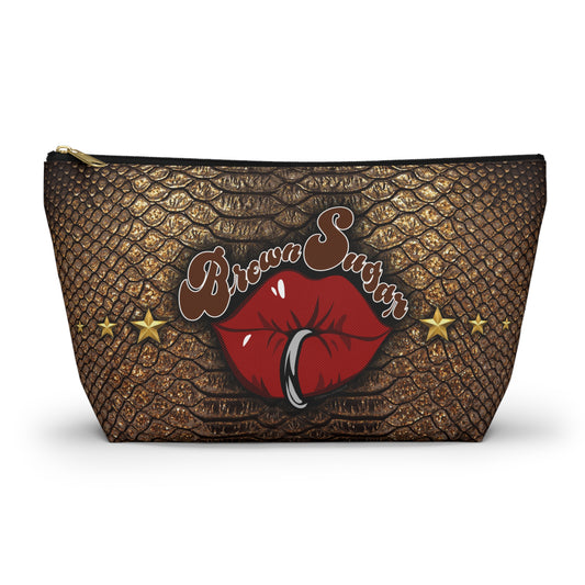 Brown Snakeskin Design Accessory Pouch w T-bottom